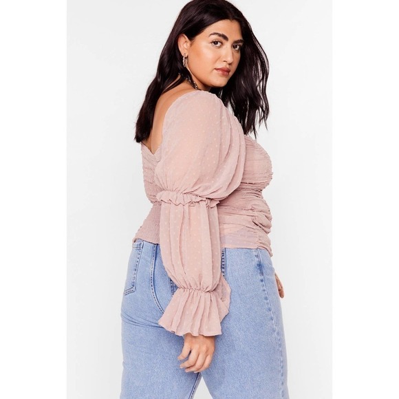 NWT Nasty Gal Plus Ruched Mesh Puff Sleeve Top Victorian Cottagecore Pink Sz 16 - Picture 3 of 9